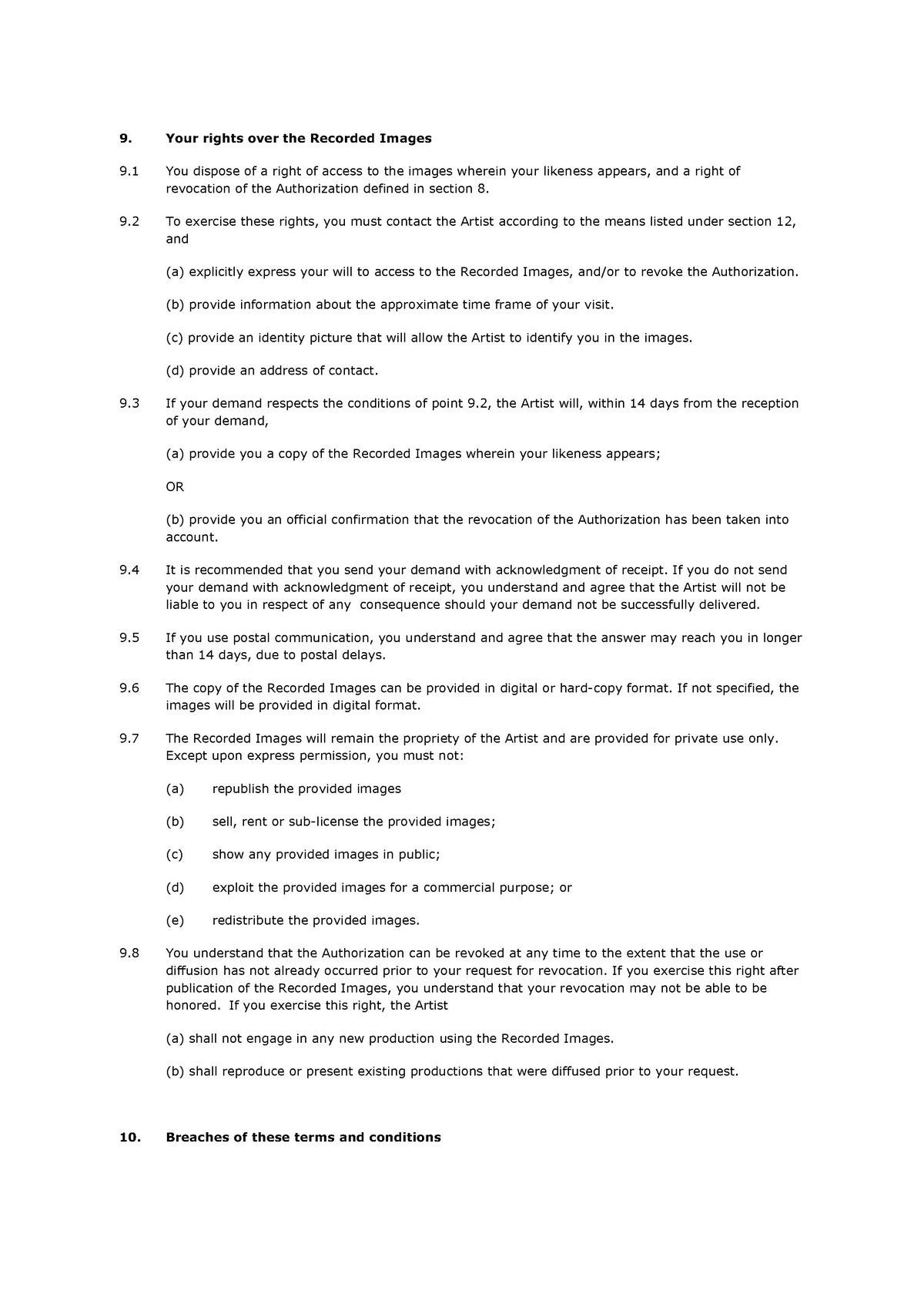 terms and conditions of the work, page 3/4
